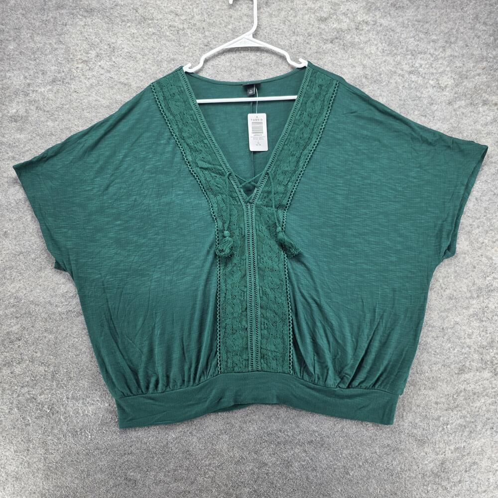 Torrid Shirt Womens 1X Green Texture Jersey Lace Up Banded Dolman Top Plus